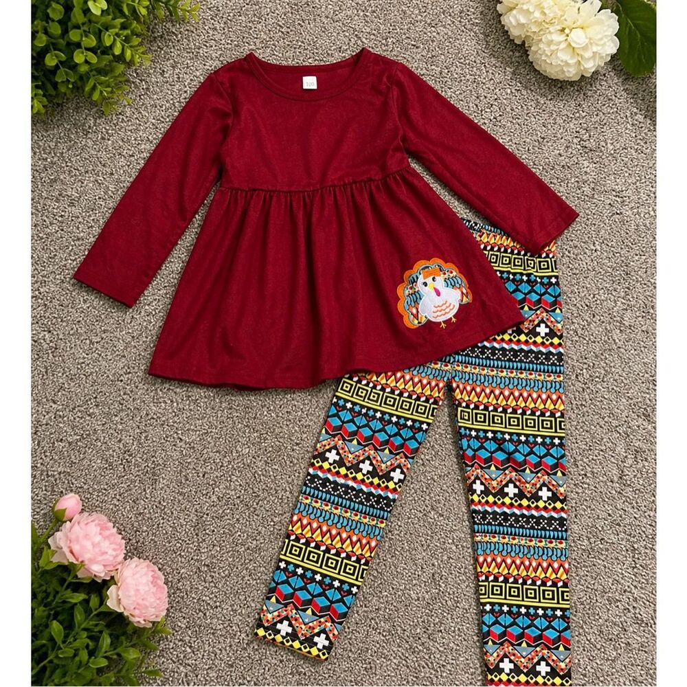 Girls 4T Thanksgiving Outfit Turkey Dress Leggings Set Fall Boutique Cute